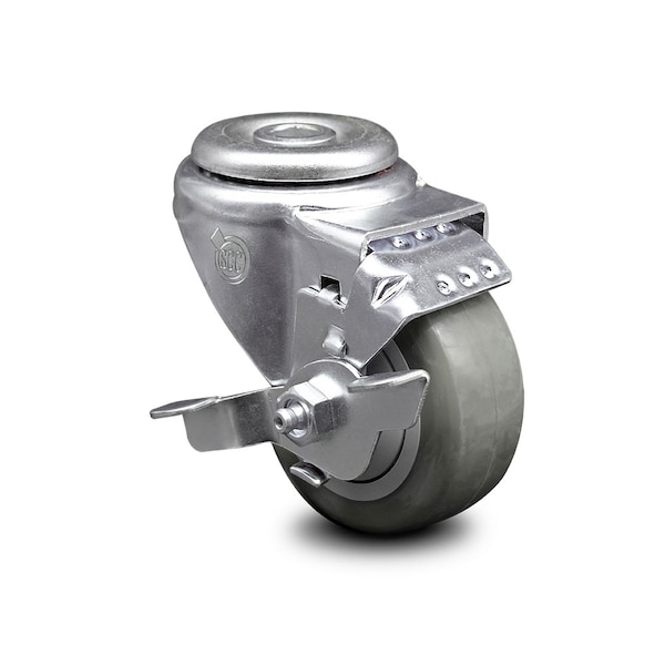 3.5 Inch Gray Polyurethane Wheel Swivel Bolt Hole Caster with Brake SCC